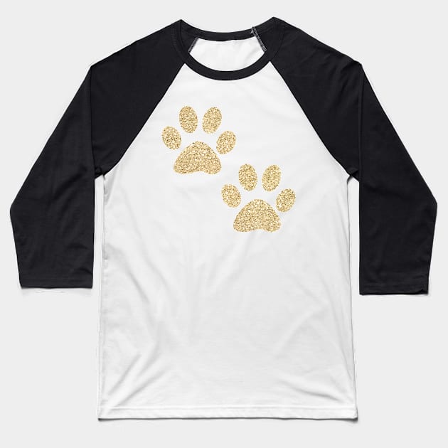 Gold Paw Prints Baseball T-Shirt by julieerindesigns